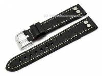 Uhrenarmband Cu-LB683R 20mm schwarz echt Leder Aviator-Style mit