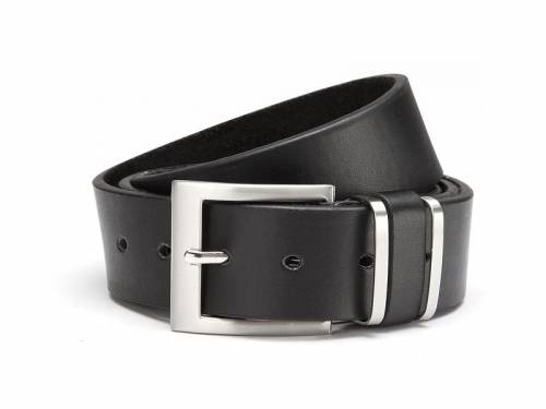 Basic-G�rtel schwarz fein genarbt Metallschlaufen - Gr��e 105 (Breite ca. 4 cm) - Bild vergr��ern 