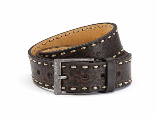 Basic-G�rtel dunkelbraun Motivpr�gung Kontrastnaht Vintage-Look - Gr��e 125 (Breite ca. 4 cm) - Bild vergr��ern 