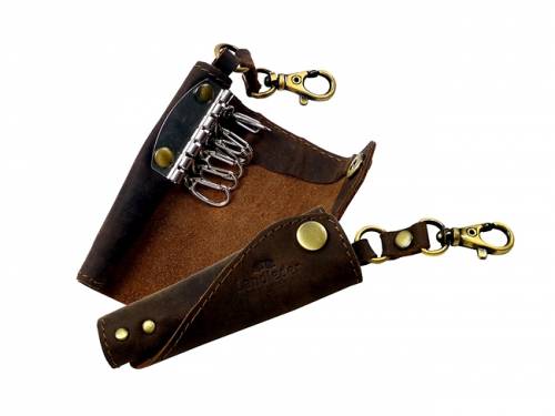 Schlsseltasche hochwertiges Western-Type Bffelleder mittelbraun von LandLeder - Bild vergrern 