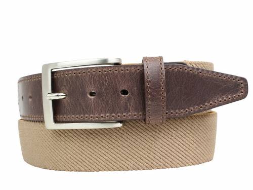 Hochwertiger Stretch-Stoffg�rtel mit Leder MADE IN ITALY braun - Gr��e 115 (Breite 3,5 cm) - Bild vergr��ern 