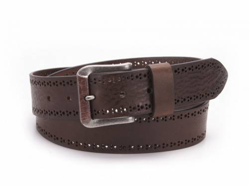 ABVERKAUF: Design-Lederg�rtel dunkelbraun genarbt Lochmuster von BA-98 MADE IN GERMANY - Gr��e 95 (Breite ca. 4 cm) - Bild vergr��ern 