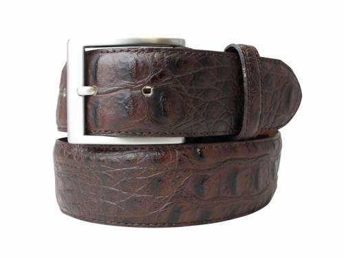 Hochwertiger Lederg�rtel MADE IN ITALY dunkelbraun Krokopr�gung - Gr��e 110 (Breite ca. 4 cm) - Bild vergr��ern 