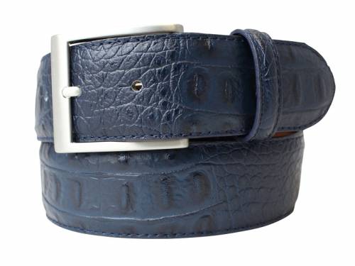 Hochwertiger Lederg�rtel MADE IN ITALY dunkelblau Krokopr�gung - Gr��e 80 (Breite ca. 4 cm) - Bild vergr��ern 