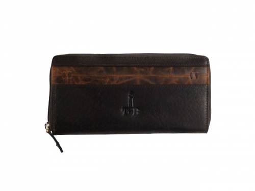 ABVERKAUF: Damen-Geldb�rse lang -BRADFORD- naturbelassenes B�ffelleder dunkelbraun/hellbraun von T-Burn-Brands - Bild vergr��ern 