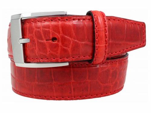 Hochwertiger Lederg�rtel MADE IN ITALY rot Alligatorpr�gung - Gr��e 95 (Breite ca. 4 cm) - Bild vergr��ern 