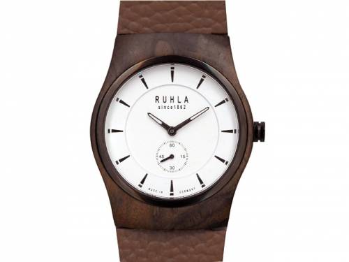 ABVERKAUF: Herrenuhr Sandelholz dunkelbraun Ziffernblatt wei Lederband hellbraun von Ruhla (*GD*HU*) - Bild vergrern 