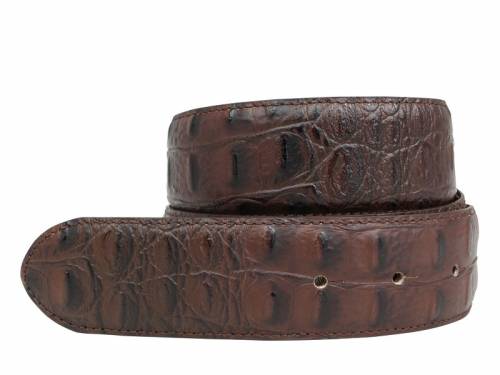 Hochwertiger Lederg�rtel MADE IN ITALY OHNE Schlie�e Druckknopf-System d.braun Krokopr�g. - Gr��e 105 (Breite ca. 4 cm) - Bild vergr��ern 