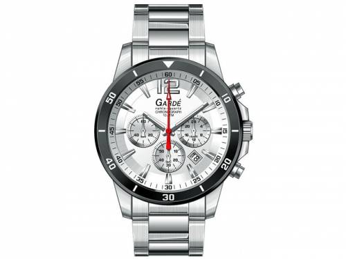 Herrenuhr Chronograph Edelstahl silberfarben matt Ziffernblatt silberfarben Edelstahlband von Gard� (Ruhla) (*GD*HU*) - Bild vergr��ern 