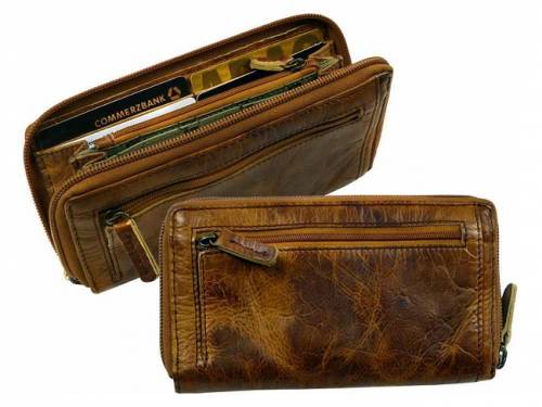 Kuvertb�rse Vollrindleder -Rugged Hide- mittelbraun mit Rei�verschlu� von LandLeder - Bild vergr��ern 