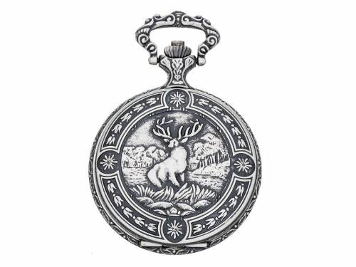 ABVERKAUF: Taschenuhr -Hirsch- Antik-Look Ziffernblatt wei von Eichmller (*EM*TU*) - Bild vergrern 