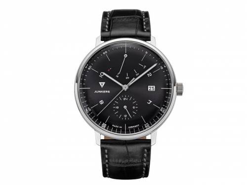 Automatik-Armbanduhr Junkers -9.11.01.02- Bauhaus Edelstahl poliert Ziffernblatt schwarz Leder-Uhrenarmband (*JK*HU*) - Bild vergr��ern 