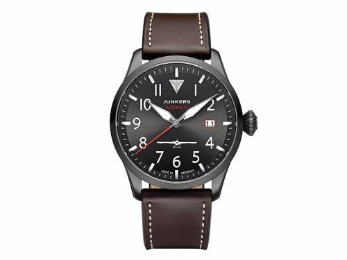 Automatik-Armbanduhr Junkers -9.63.03.15- J1 Sonderedition Ziffernbl. anthrazit Edelstahl gunfarben Lederband (*JK*HU*) - Bild vergr��ern 
