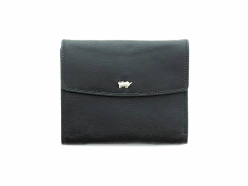 Damen-Geldb�rse Golf Rindleder fein genarbt RFID Schutz schwarz Druckknopfverschlu� mit Logo von Braun B�ffel - Bild vergr��ern 
