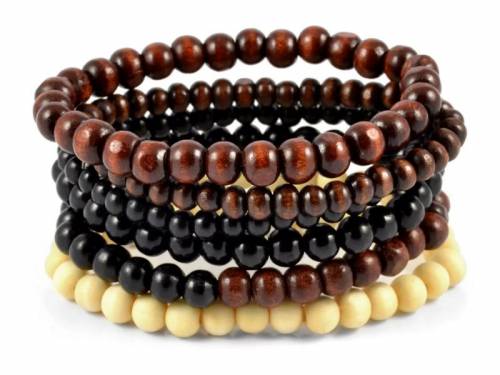 (Schmuck-) Armband-Set 6-teilig Holz schwarz/braun/beige - Bandl�nge ca. 20cm - Bild vergr��ern 