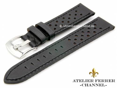 ABVERKAUF: Uhrband -Monza- 24mm schwarz Leder Racing-Look abgen�ht von ATELIER FERRER CHANNEL (Schlie�enansto� 22 mm) - Bild vergr��ern 