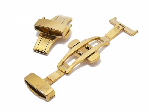 PREISTIPP: Butterfly-Faltschlie�e (AcBFS-00008) 20mm goldfarben Edelstahl poliert mit seitlichen Dr�ckern - Bild vergr��ern 