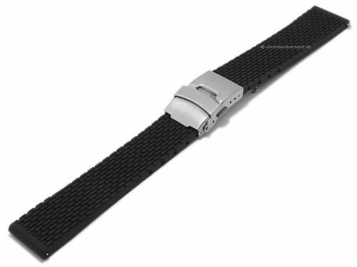 Basic-Uhrenarmband 22mm schwarz Silikon mit Struktur Sicherheits-Faltschliee & Schnellwechsel-Stegen - Bild vergrern 