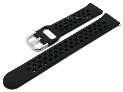 Basic-Uhrenarmband 22mm schwarz Silikon perforiert matt Schnellwechsel-Stegen (Schlieenansto 22 mm) - Bild vergrern 