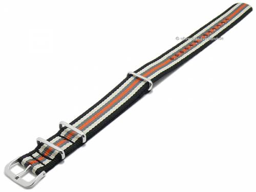 Preistipp: Uhrenarmband 18mm schwarz/wei/grau/orange Nylon zweilagiges Durchzugsband im NATO-Style - Bild vergrern 