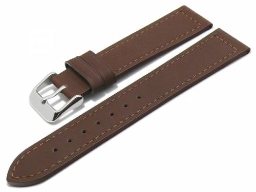 PREISTIPP: Uhrenarmband 22mm dunkelbraun Leder abgen�ht glatt flach (Schlie�enansto� 20 mm) - Bild vergr��ern 