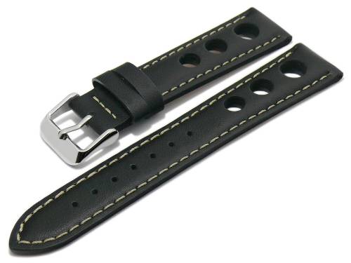 PREISTIPP: Uhrenarmband (Acklb112) 18mm schwarz Leder Racing-Look leicht genarbt helle Naht (Schlie�enansto� 16 mm) - Bild vergr��ern 