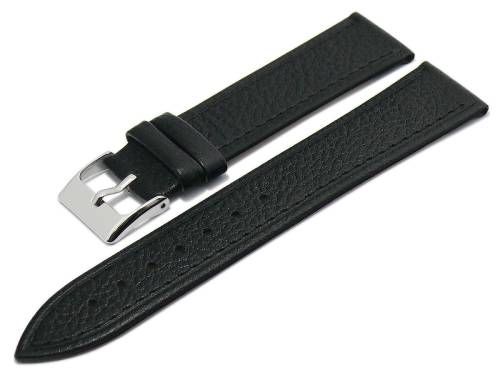 PREISTIPP: Uhrenarmband (Acklb113) 20mm schwarz Leder abgen�ht genarbt flach (Schlie�enansto� 18 mm) - Bild vergr��ern 