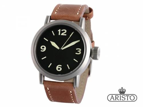 Automatik-Armbanduhr -Vintage Military- Edelstahl silberfarben Ziffernblatt schwarz Made in Germany von ARISTO (*AV*HU*) - Bild vergr��ern 