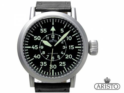 ABVERKAUF: Automatik-Armbanduhr -B-Uhr- Edelstahl Ziffernblatt schwarz Lederband Made in Germany von ARISTO (*AV*HU*) - Bild vergr��ern 