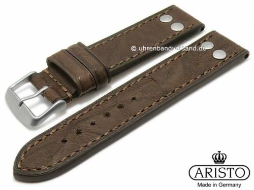 Ersatz-Uhrenarmband 22mm dunkelbraun Leder Antik-Look abgen�ht 2 Nieten f�r ARISTO 3H142, 3H143 - Bild vergr��ern 