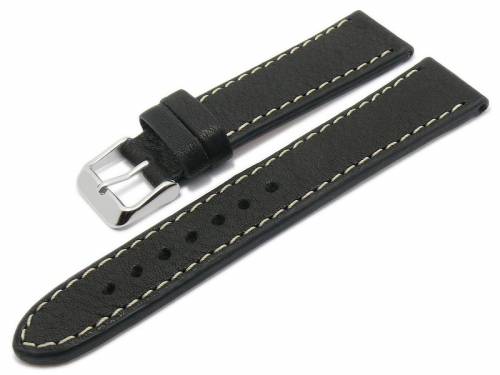 Uhrenarmband -Eco Rodeo- 24mm schwarz zertifiziertes Naturleder vegetabil helle Naht von BECO (Schlie�enansto� 22 mm) - Bild vergr��ern 
