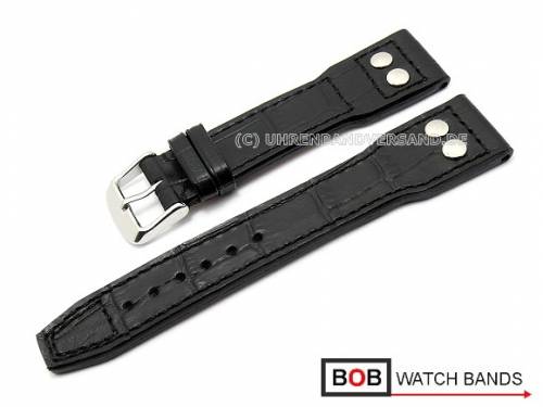 Uhrenarmband 22mm schwarz Alligator-Pr�gung mit Nieten von BOB (Schlie�enansto� 18 mm) - Bild vergr��ern 