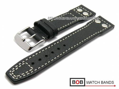 Uhrenarmband 20mm schwarz Marino echt B�ffelleder Aviator-Look von BOB (Schlie�enansto� 18 mm) - Bild vergr��ern 