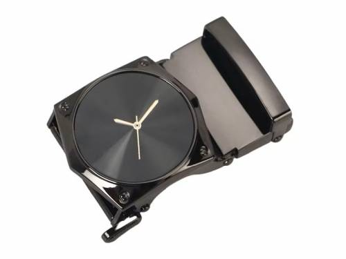 ABVERKAUF: Automatik-Grtelschliee / Klemmschliee -Montre- Metall schwarz Uhrenmotiv fr Grtelbreite 35mm - Bild vergrern 