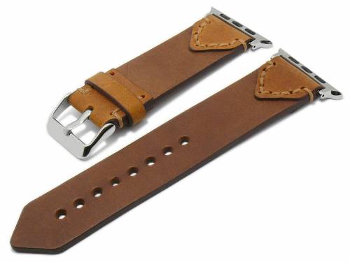 ABVERKAUF: Uhrband 24mm hellbraun/dunkelbraun Leder mit APPLE-Adapter 42/44 mm abgenht von BURKLEY (Schliee 24 mm) - Bild vergrern 