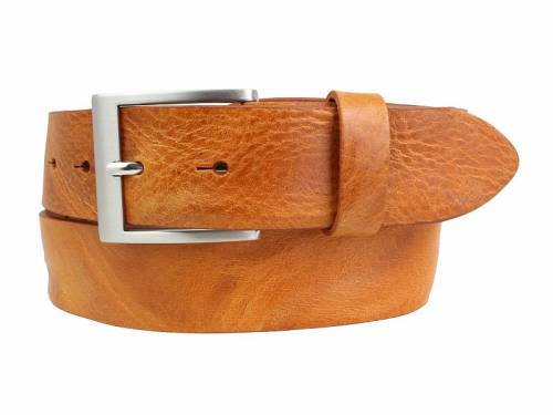 Hochwertiger Lederg�rtel MADE IN ITALY hellbraun Used-Look - Gr��e 95 (Breite 3,5 cm) - Bild vergr��ern 