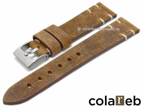Uhrenarmband -Perugia- 22mm mittelbraun Leder Vintage-Look helle Naht von COLAREB (Schlie�enansto� 20 mm) - Bild vergr��ern 