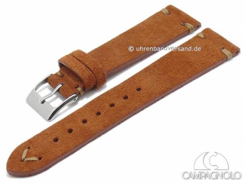 Uhrenarmband 22mm hellbraun Leder samtartig (Velour) Naht braun von CAMPAGNOLO (Schlie�enansto� 18 mm) - Bild vergr��ern 