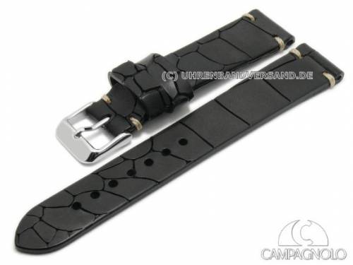 ABVERKAUF: Uhrenband 18mm schwarz Leder Alligator-Pr�gung Antik-Look helle Naht von CAMPAGNOLO (Schlie�enansto� 16 mm) - Bild vergr��ern 