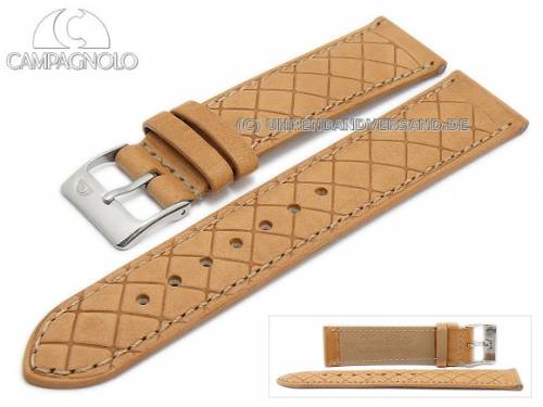 Uhrenarmband 18mm hellbraun Leder gepr�gt gepolstert von CAMPAGNOLO (Schlie�enansto� 16 mm) - Bild vergr��ern 