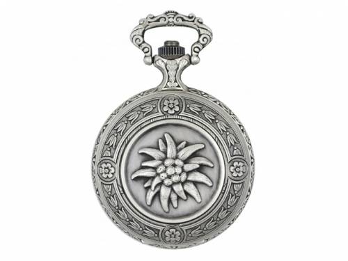 Mechanische Savonette-Taschenuhr Messing antik oxydiert -Edelweiss- mit Sprungdeckel von Claude Pascal (*CL*TU*) - Bild vergr��ern 