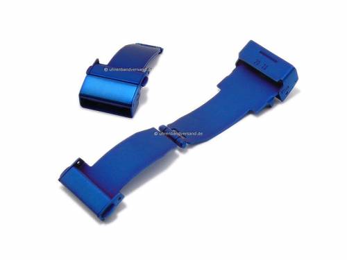 Kippfaltschlie�e/Schiebeverschlu� (CsKFS-1011) 22mm blau Edelstahl seitliche Dr�cker f�r Milanaise-Uhrenarmb�nder etc. - Bild vergr��ern 