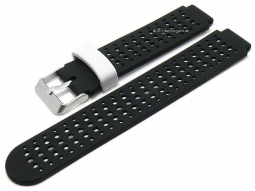 Uhrenarmband 16mm schwarz/wei� Silikon mit Lochmuster passend f�r GARMIN Forerunner 220/235 - Bild vergr��ern 