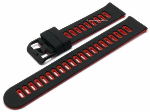 Uhrenarmband 20mm schwarz/rot Silikon mit Schnellwechsel-Federstegen f�r sportive Uhren & Smartwatches - Bild vergr��ern 