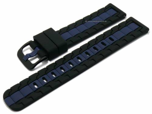 Uhrenarmband 22mm schwarz/dunkelblau Silikon mit Schnellwechsel-Federstegen f�r sportive Uhren & Smartwatches - Bild vergr��ern 