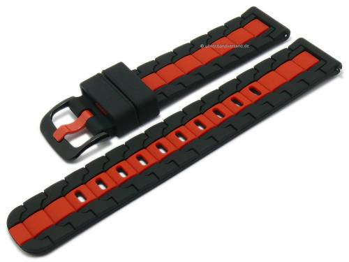 Uhrenarmband 20mm schwarz/rot Silikon mit Schnellwechsel-Federstegen f�r sportive Uhren & Smartwatches - Bild vergr��ern 
