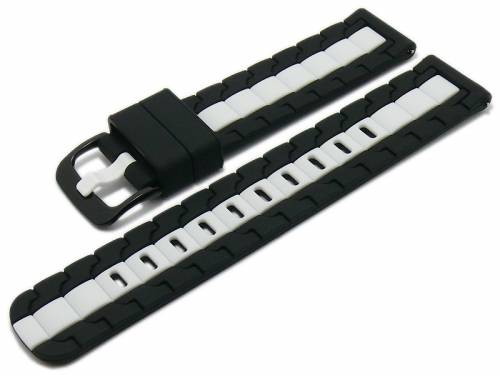 Uhrenarmband 22mm schwarz/wei� Silikon mit Schnellwechsel-Federstegen f�r sportive Uhren & Smartwatches - Bild vergr��ern 