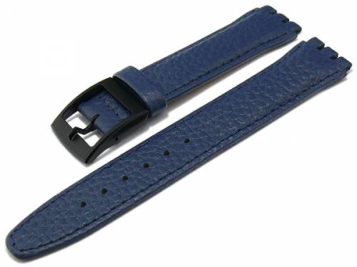 Uhrenarmband 17mm dunkelblau Leder genarbt abgenht passend fr Swatch-Uhren (Schlieenansto 18 mm) - Bild vergrern 