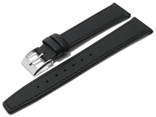 Basic-Uhrenarmband 19mm schwarz Leder glatt abgen�ht (Schlie�enansto� 16 mm) - Bild vergr��ern 