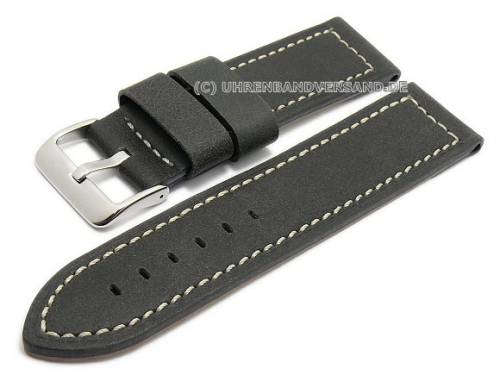 ABVERKAUF: Uhrenarmband 26mm schwarz Vintage-Look glatt weie Naht von CONDOR (Schlieenansto 26 mm) - Bild vergrern 